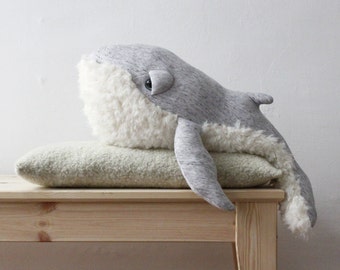 Handmade Whale Stuffed Animal Plush Toy - Nautical Nursery Decor - Cute Ocean-themed Plushie - Kids' Soft Toy - Coastal Wildlife Gift