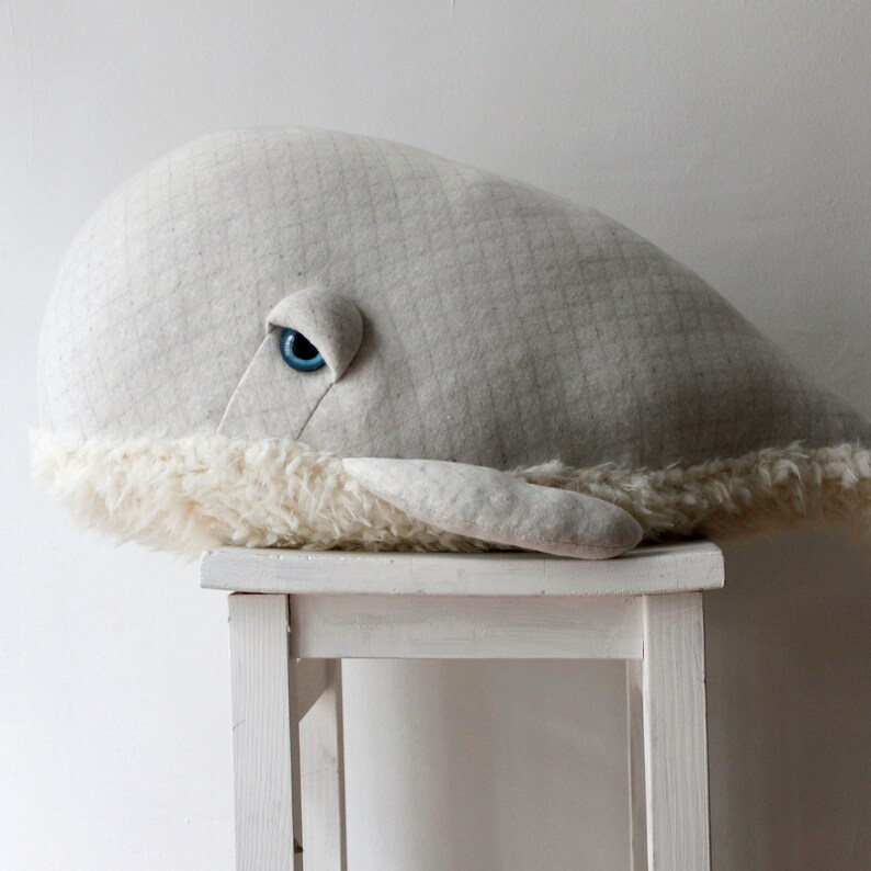 Handmade Big Whale Stuffed Animal Ocean-Themed Plush Toy Nautical Nursery Decor Soft Whale Toy for Kids Unique Whale Gift image 2