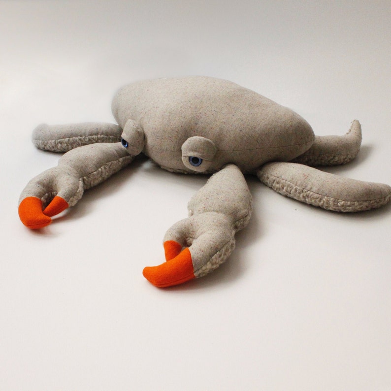 Large Crab Stuffed Animal Ocean Plushie Cute Sea Creature Soft Toy Nautical Decor Coastal Nursery Gift Handmade Ocean Critter Toy image 1