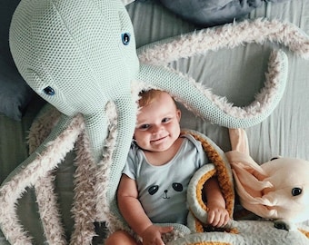 Animale di peluche grande polpo - morbido peluche - polpo coccolone gigante - decorazione per la cameretta a tema oceano - regalo unico per bambini e amanti del mare