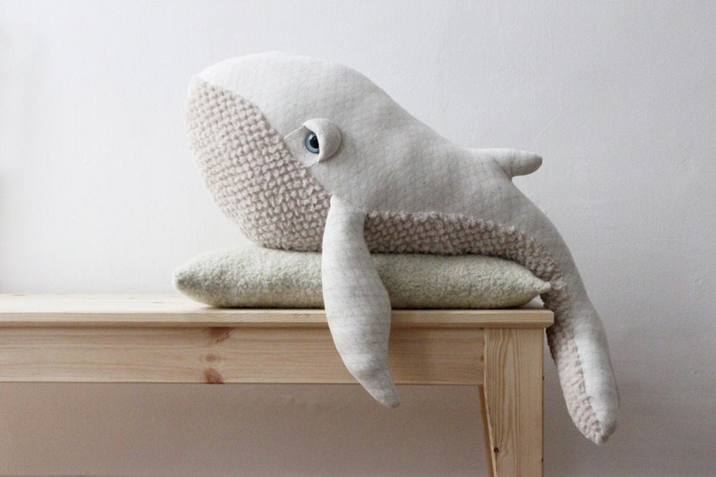 Big Albino Whale Handmade Stuffed Animal image 1