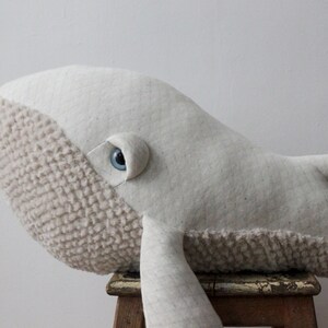 Handmade Big White Whale Stuffed Animal Plush Toy Ocean-Themed Nursery Decor Nautical Soft Toy Unique Gift for Kids and Sea Lovers image 2