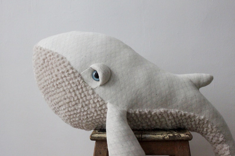 Handmade Big White Whale Stuffed Animal Plush Toy Ocean-Themed Nursery Decor Nautical Soft Toy Unique Gift for Kids and Sea Lovers image 2