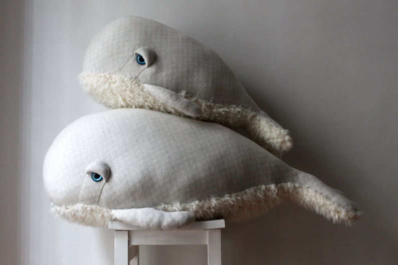 Large White Whale Stuffed Animal Plush Ocean Toy, Nautical Nursery Decor, Whale Plushie Gift Soft and Cuddly Toy for Kids and Adults image 7