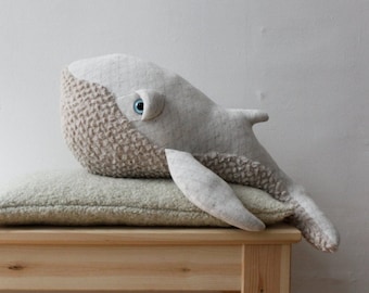 Handmade Small White Whale Stuffed Animal - Cute Nautical Plush Toy for Kids - Ocean-Themed Nursery Decor - Unique Gift for Whale Lovers