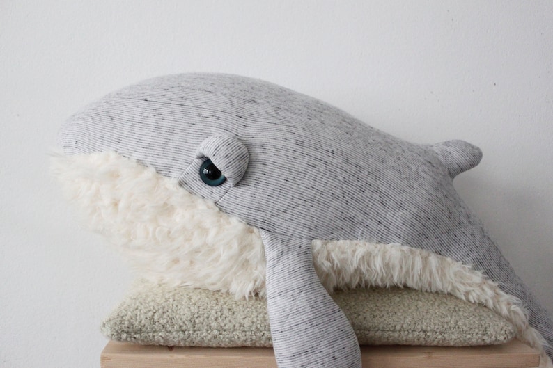 Large Whale Stuffed Animal Soft Plush Ocean Creature Toy Handmade Nautical Nursery Decor Unique Gift for Kids and Marine Enthusiasts image 2