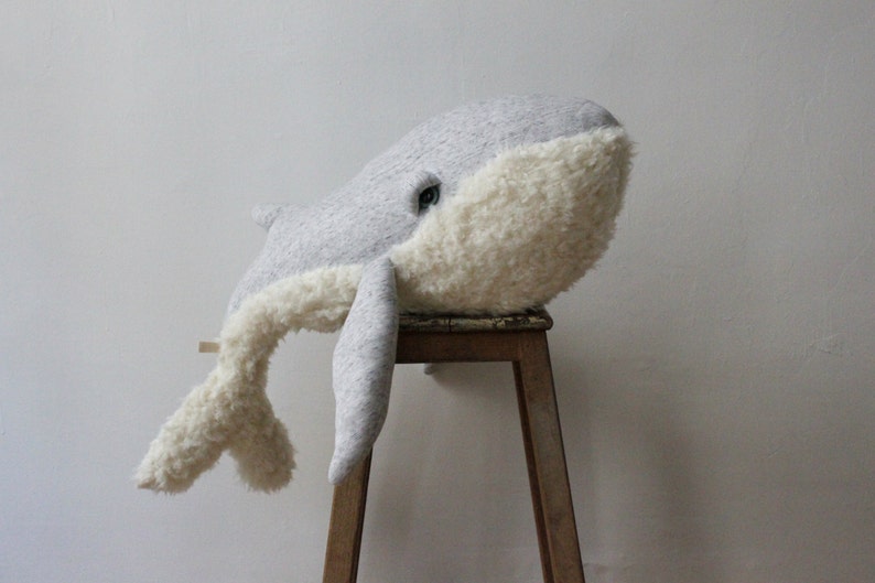 Large Whale Stuffed Animal Soft Plush Ocean Creature Toy Handmade Nautical Nursery Decor Unique Gift for Kids and Marine Enthusiasts image 3