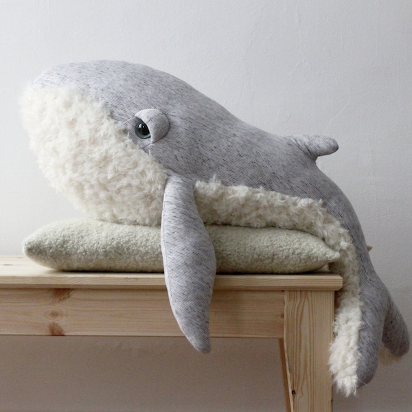 Large Whale Stuffed Animal - Soft Plush Ocean Creature Toy - Handmade Nautical Nursery Decor - Unique Gift for Kids and Marine Enthusiasts