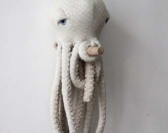 Handmade Small White Octopus Stuffed Animal - Cute Plush Toy for Kids - Ocean-Themed Nursery Decor - Soft Cuddly Plushie - Unique Gift