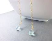 Aquamarine Shoulder Duster Earrings, Wedding Jewelry, Beach Wedding, Gold Fill, Chakra Energy Jewelry