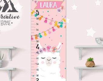 Llama Growth Chart. Personalized Canvas Growth Chart. Llama Wall Decor Kids Room. Girl Growth Chart Ruler. Nursery Decor. Girls Room Decor.