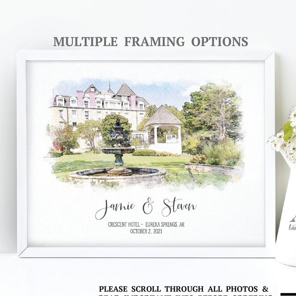 Custom Wedding Venue Portrait, Wedding Gift, Housewarming Gift, Couple Gift, Watercolor Wedding Venue, Digitally Mastered Watercolor effect