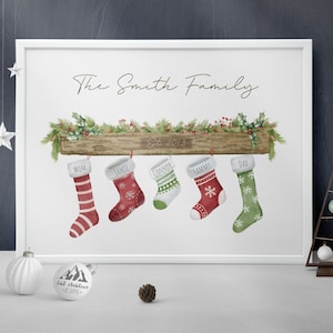 Custom Christmas Family Portrait, Christmas Print, Christmas Decor, Stockings Decor, Family Christmas Sign, Gift for Mom, Christmas Gifts