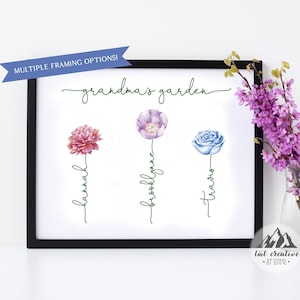 Personalized Mothers Day Gift for Grandma, Grandmother, Grandma&#39;s Garden Print w/ Children&#39;s Names, Mothers Day Flower Print Gift