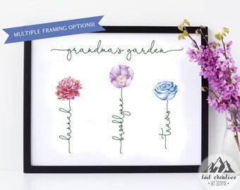 Personalized Mothers Day Gift for Grandma, Grandmother, Grandma's Garden Print w/ Children's Names, Mothers Day Flower Print Gift