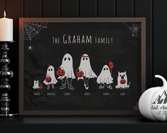 Halloween Family Sign, Personalized Halloween Sign, Ghost Family Portrait, Halloween Decorations, Ghost Family Print, Halloween Decor