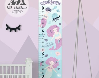 Mermaid Growth Chart. Personalized Canvas Growth Chart. Mermaid Wall Decor Kids Room. Girl Growth Chart. Nursery Decor Girls Room Decor