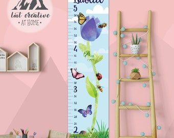 Grafico di crescita di fiore del giardino. Grafico di crescita di tela personalizzata. Fiore Wall Decor camera dei bambini. Grafico di crescita di ragazza. Nursery Decor ragazze camera arredamento