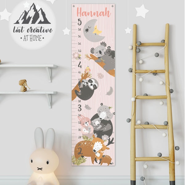 Woodland Growth Chart. Personalized Canvas Growth Chart. Animal Wall Decor Kids Room. Girl Growth Chart. Nursery Decor Girls Room Decor