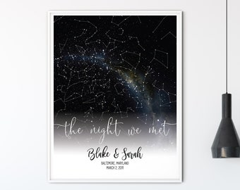 Personalized Star Map, Night Sky Star Map, Star Map By Date, Realistic Star Map Print, Valentines Day Gift, Valentines Gift for Her