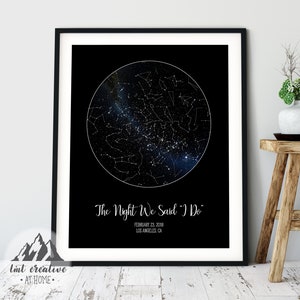 Star Map Print or Framed, Signs Custom Night Sky Map, Star Map Personalized Gift, Gift for Her, Personalized Star Map, Valentines Day Gift
