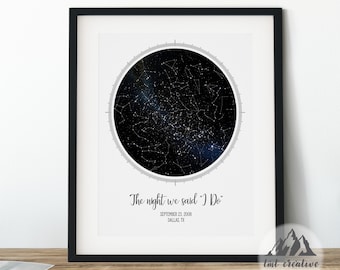 First Anniversary Gift. Personalized Star Map. Personalized Anniversary Gift. Realistic Star Map. Anniversary Gift for Husband, Wife, Men