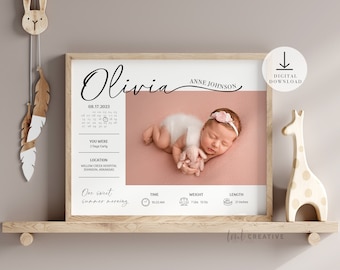 New Baby Personalized Print, Custom Baby Stats Sign, Baby Girl Baby Boy Nursery, Personalized Baby Signs Gift For New Parent Newborn DIGITAL