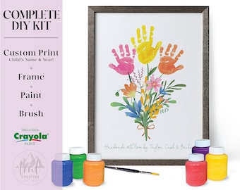 Cadeau personnalisé pour la fête des mères, kit d'art empreinte de main, cadeau DIY, cadeau pour maman, cadeau d'un enfant, empreinte de main de fleur, cadeau d'anniversaire de maman