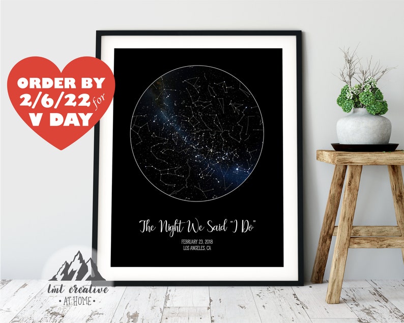 Valentines Day Gift. Star Map Print or Framed. Personalized Valentines Day Gift for Him for Her, Personalized Star Map. Framed Wall Art 