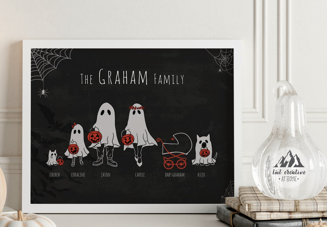Personalized Family Wooden Sign - Up to 6 People & 3 Pets - Halloween Gift Idea for Family main image 1