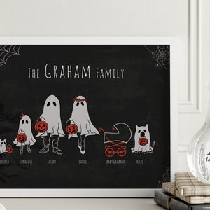 Halloween Family Sign, Personalized Halloween Sign, Ghost Family Portrait, Halloween Decorations, Ghost Family Print, Halloween Decor image 3