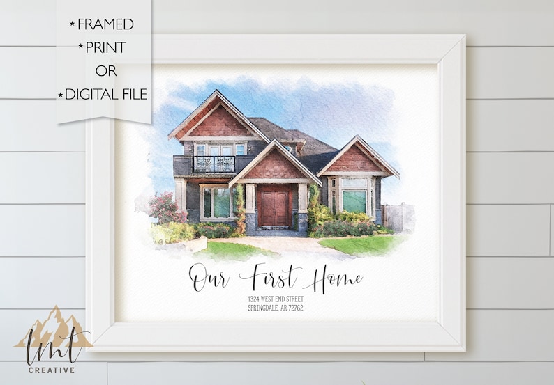 Custom House Portrait Personalized Gift, Home Gift, Housewarming Gift, Realtor Closing Gift, Watercolor House Portrait from Photo image 1