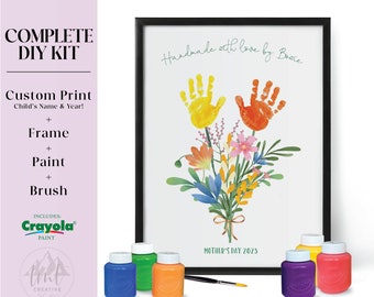 Personalized Mothers Day Gift, Handprint art kit, DIY gift, Gift for Mom, Gift from kids, Flower Handprint, Mom Birthday Gift