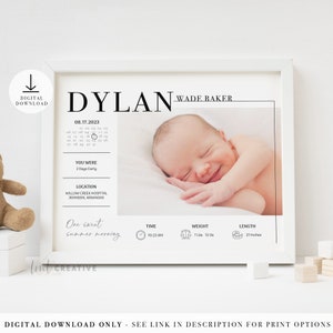 Custom Baby Stats Sign, New Baby Personalized, Baby Girl Baby Boy Nursery, Personalized Baby Signs, Gift For New Parent Newborn Gift DIGITAL