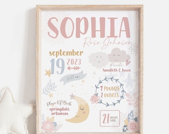 New Baby Personalized Print, Custom Baby Stats Sign, Baby Girl Baby Boy Nursery, Personalized Baby Signs Gift For New Parent Newborn