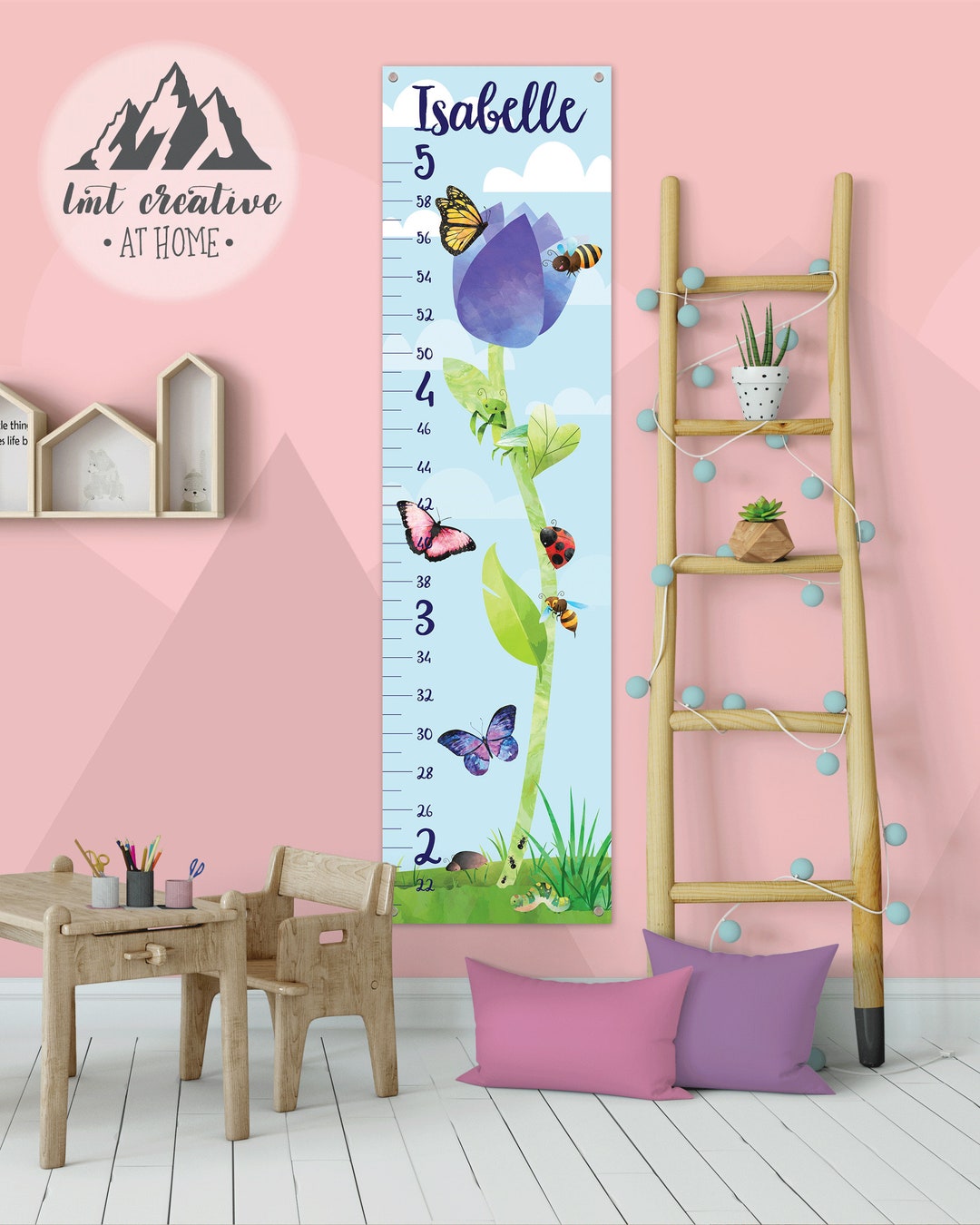 Garden Flower Growth Chart. Personalized Canvas Growth Chart. Flower