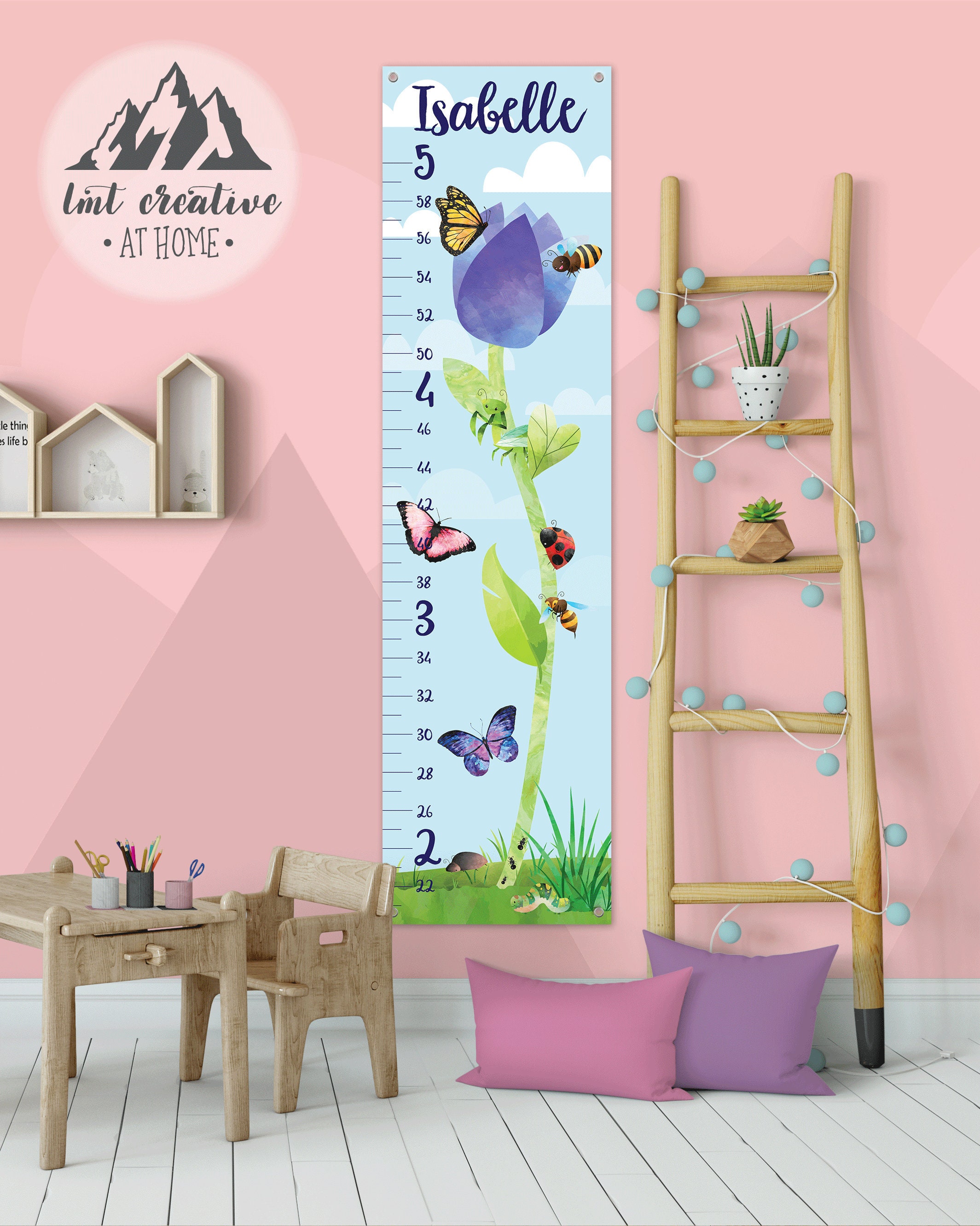 Garden Flower Growth Chart. Personalized Canvas Growth Chart. Etsy