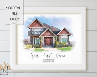 Custom House Portrait, Gift for Home, Personalized Gift, Home Gift, Housewarming Gift Realtor Closing Gift Watercolor House Portrait DIGITAL