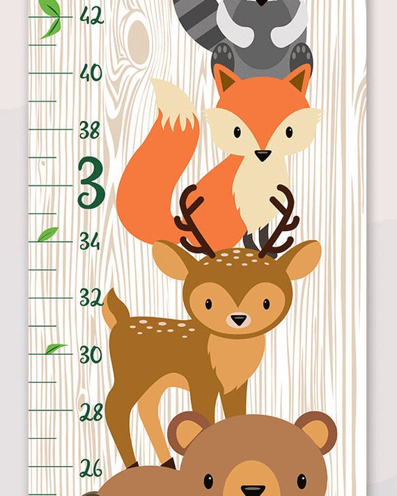 Woodland Growth Chart. Personalized Growth Chart. Personalized Growth Chart Girl. Growth Chart Ruler. Nursery Decor. Girls Room Decor.