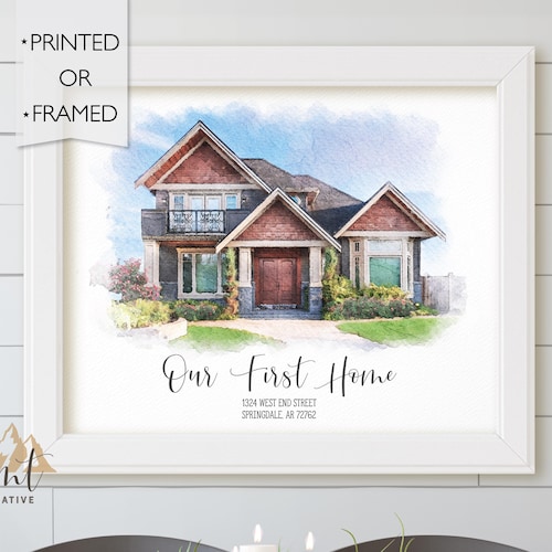Portrait de maison personnalisé, cadeau pour la maison, cadeau personnalisé, cadeau pour la maison, cadeau de pendaison de crémaillère, cadeau de clôture pour agent immobilier, portrait de maison aquarelle