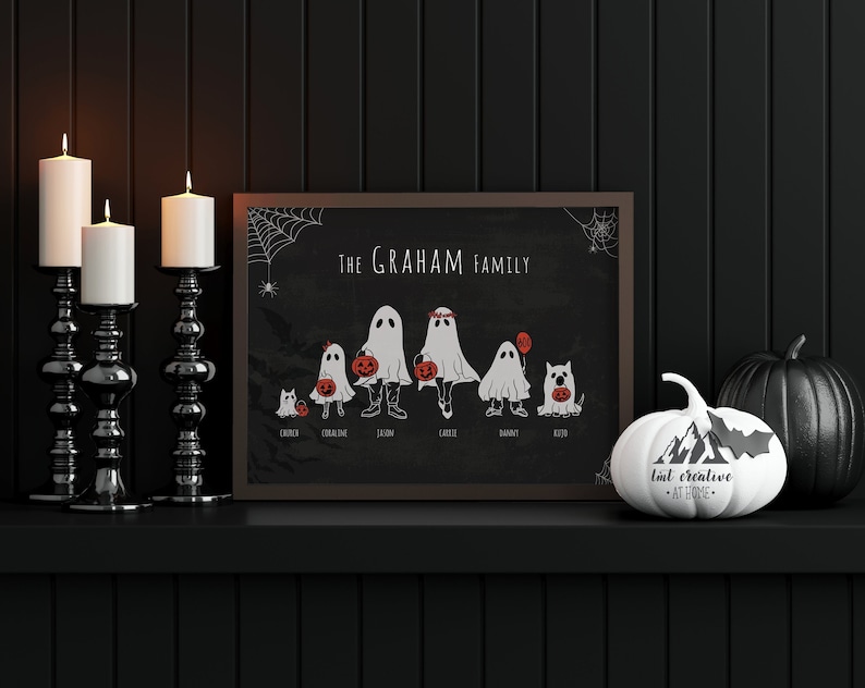 Personalized Halloween Flag Sign - Family Name Up to 4 Children - Best Gift For Family, Halloween main image 1
