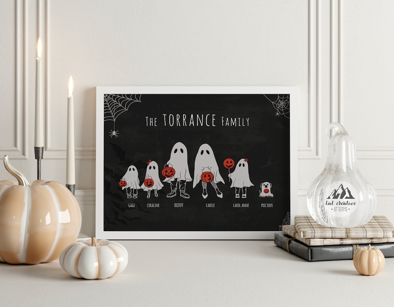 Halloween Family Sign, Personalized Halloween Sign, Ghost Family Portrait, Halloween Decorations, Ghost Family Print, Halloween Decor image 4