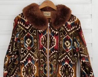 Lakeland Tapestry Coat Vintage 1960s/1970s Heavy Coat Fur