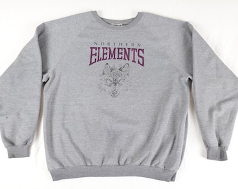 Vintage Northern Elements Wolf Print Shirt Adult Large Textured Graphic Pullover Crewneck Sweatshirt 80s 90s