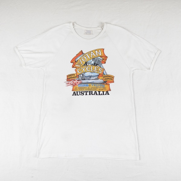 Vintage Wotan Cycles Australia Harley & Triumph Shirt Adult Size 20 (Small) Lightweight 50/50 Cairns Queensland Motorcycle Biker Tee 80s 90s