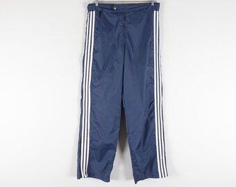 Vintage Adidas Track Pants Adult Medium Three Stripe Lightweight Nylon with Ankle Zip Made in Taiwan 80s