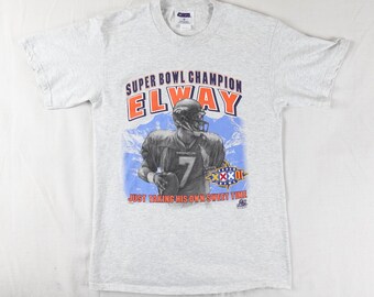 Vintage John Elway Superbowl XXII Shirt Adult Medium NFL Football Denver Broncos CSA Nutmeg Mills 100% Cotton 90s