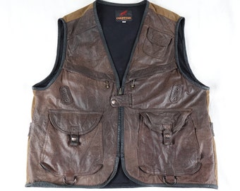 Vintage Cordovan Montreal Leather Vest Adult XL Utility Pockets Outdoor Made in Korea 90s