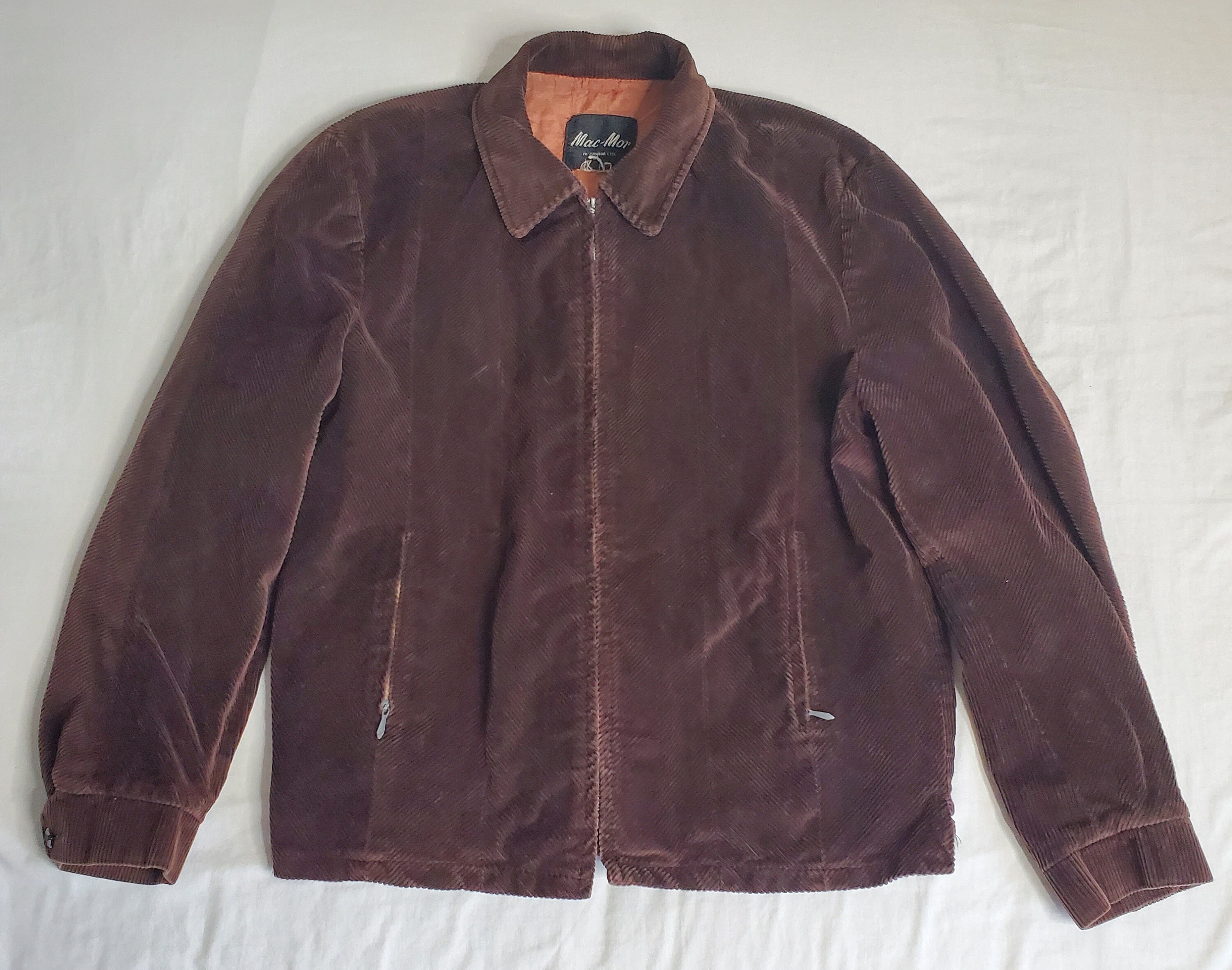 Vintage Mac Mor of Canada Jacket Adult Size Medium Large Corduroy Zip Up with Lining 70s 80s