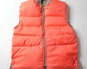 Vintage Blue Goose Century 21 Vest Adult XL Lightweight Feathers/Down Quilted Reversible Orange and Green Hunting Outdoor Made in Canada 80s